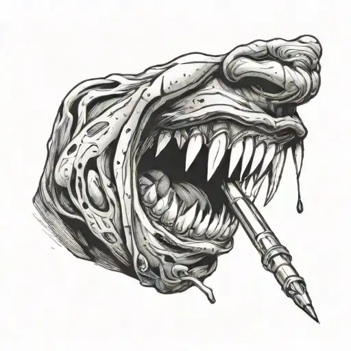 black person with grills biting a bullet  tattoo design idea