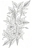 arrow facing down with two fletchings with flowers or something in memory of a parent  tattoo design idea