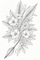 arrow facing down with two fletchings with flowers or something in memory of a parent  tattoo design idea