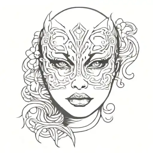 naked girl in a mask tattoo design idea