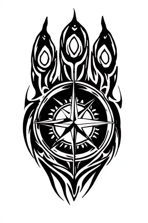 compass bear paw tattoo design idea