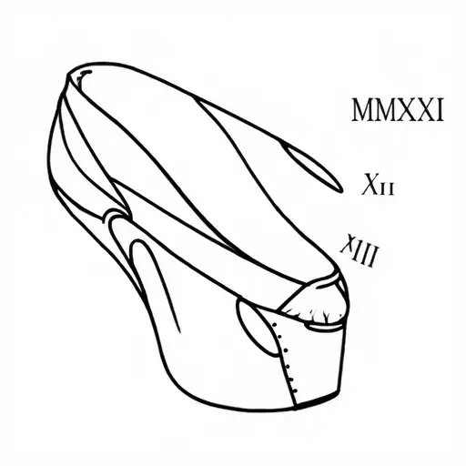 pointe shoe with Roman number XII III MMXXIII tattoo design idea