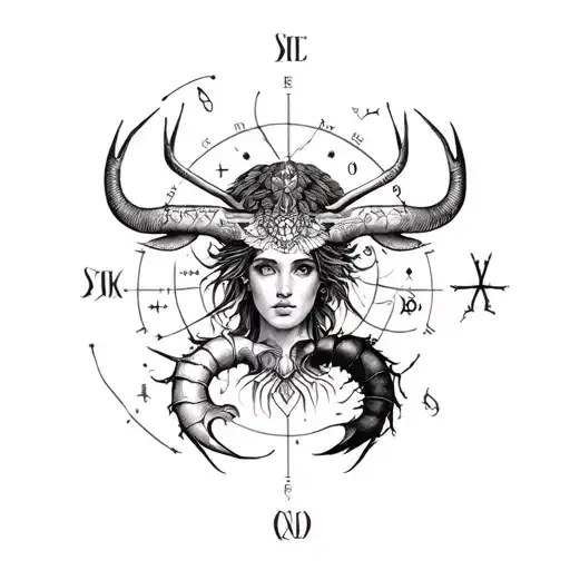 combination of zodiac signs, mother Taurus, father sagittarius and daughters pisces libra scorpio tattoo design idea