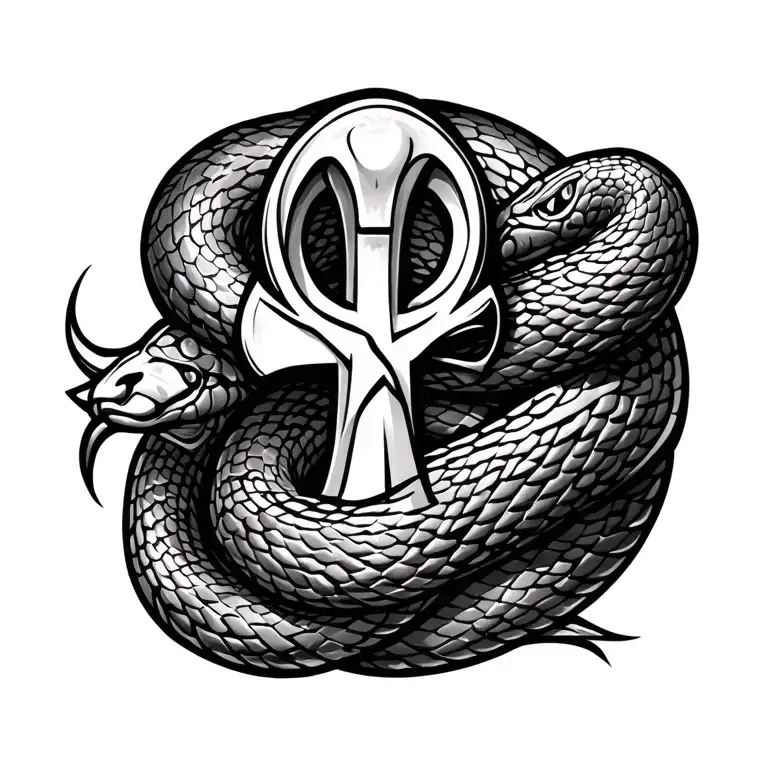 ankh symbol and snake slithering tattoo design idea