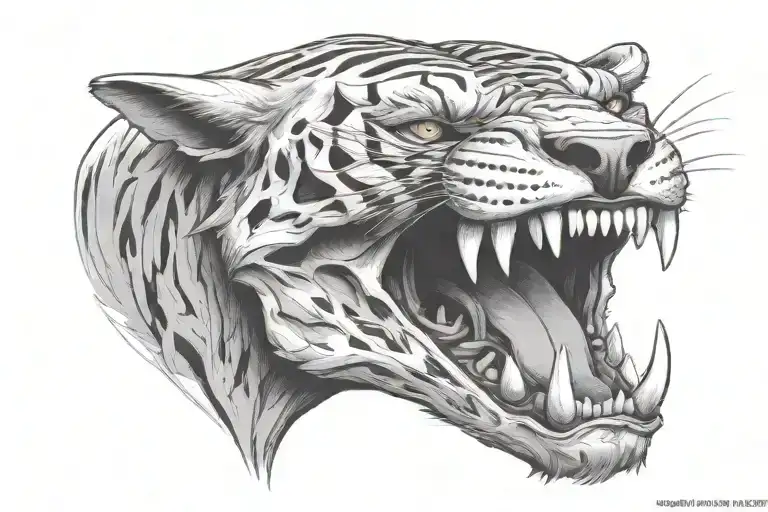 saber tooth tiger skull tattoo design idea