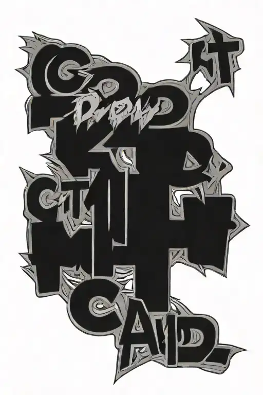 good kid Maad city text in cross formation shaped like tattoo design idea