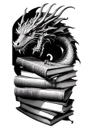 dragon hoarding books tattoo design idea