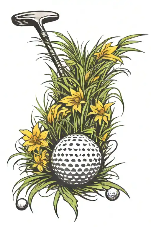 a golf ball sitting on a golf t sticking in the grass tattoo design idea