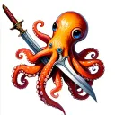cute octopus holding sword tattoo design idea