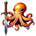 cute octopus holding sword tattoo design idea