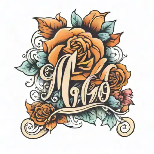dainty cursive M with floral tattoo design idea