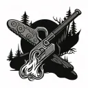 campfire, fishing, chainsaw, pop tattoo design idea