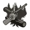 campfire, fishing, chainsaw, pop tattoo design idea