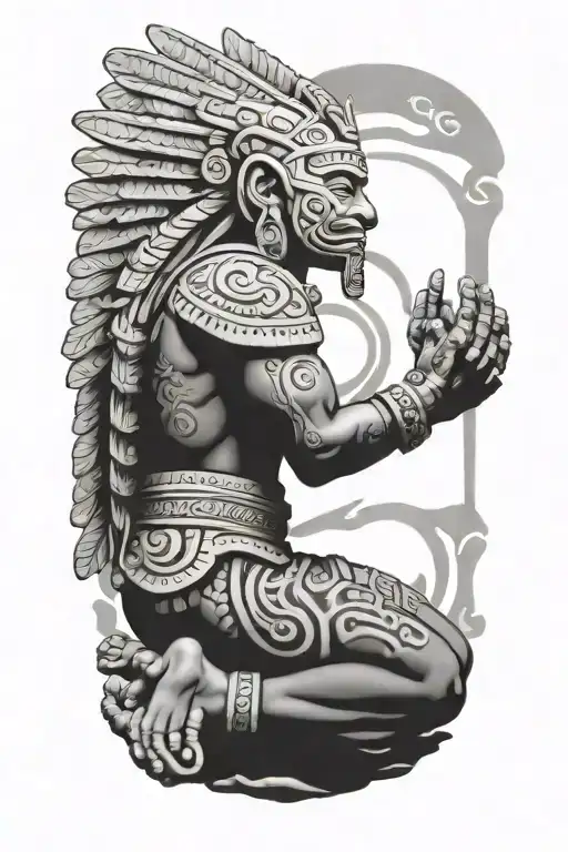 mayan god itzamna kneeling praying tattoo design idea