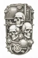 railroad train with skulls and engine camshafts harley davidson style tattoo design idea