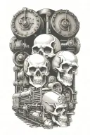railroad train with skulls and engine camshafts harley davidson style tattoo design idea