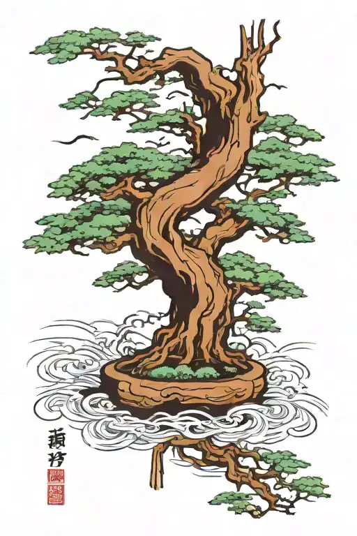 bonsai wraps its roots around a small planet and its branches develop in the wind tattoo design idea