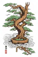 bonsai wraps its roots around a small planet and its branches develop in the wind tattoo design idea