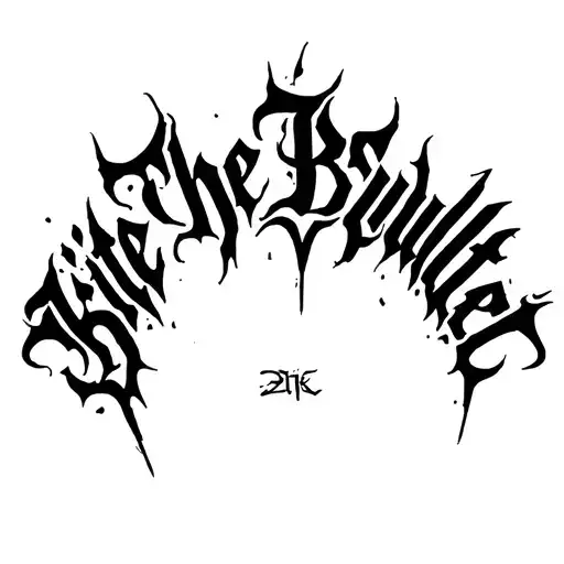 "Bite The Bullet" "Bite The Bullet" Blackwork Dark Lettering Calligraphy Chaotic Hardcore, Soft-Edge, High-Contrast Black Ink Expressive tattoo design idea