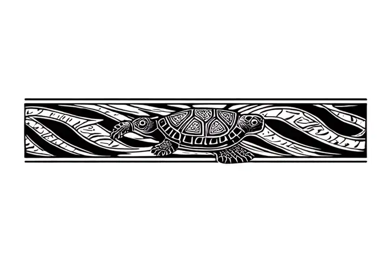 polynesian band tattoo with turtle swimming tattoo design idea