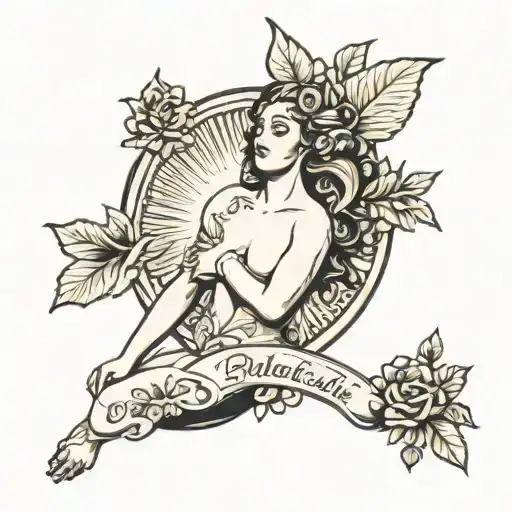 nude female dryade and sunlight shining tattoo design idea
