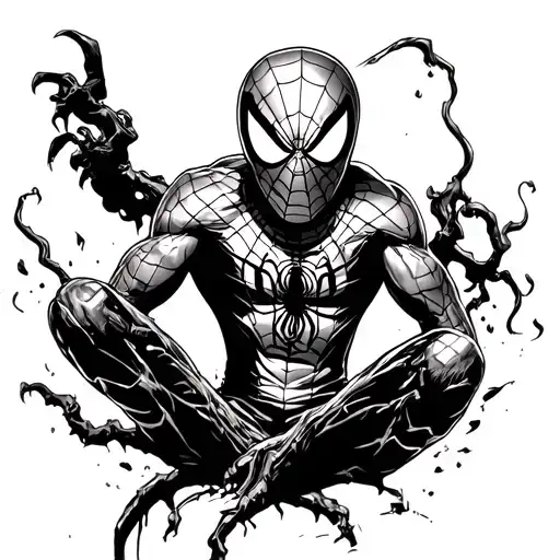 A tattoo that incorperates carnage from the spiderman universe and red dead redemtion 2. tattoo design idea