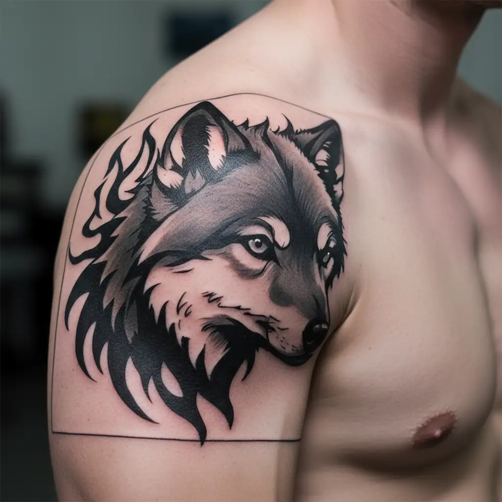 Coyote and fire tattoo design idea