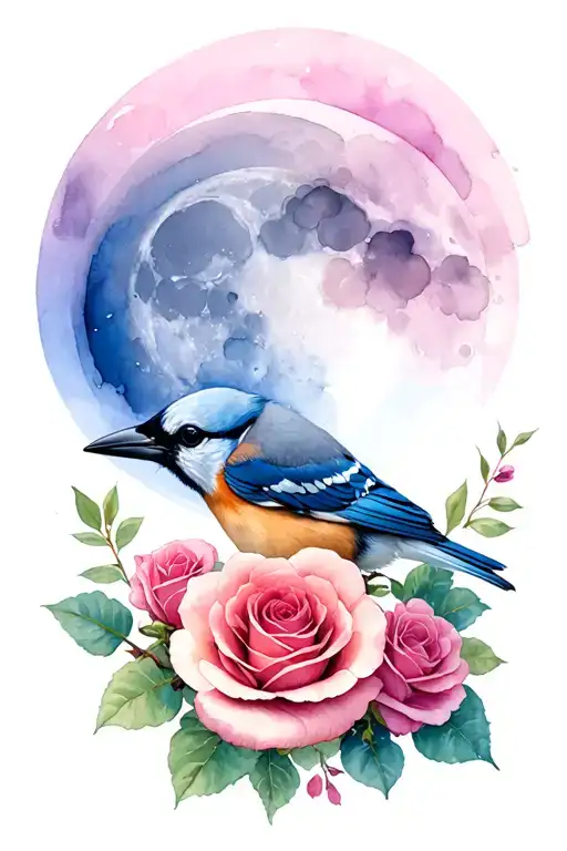 tribute to my mom she loved to garden loved blue moon roses the moon the color blue and blue jays  tattoo design idea