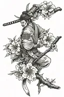 ronin and cherry blossom branche tattoo design idea