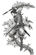 ronin and cherry blossom branche tattoo design idea