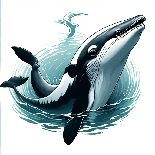 daddy and baby beluga whale swimming tattoo design idea