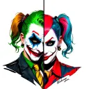 split face Harley Quinn and joker tattoo  tattoo design idea