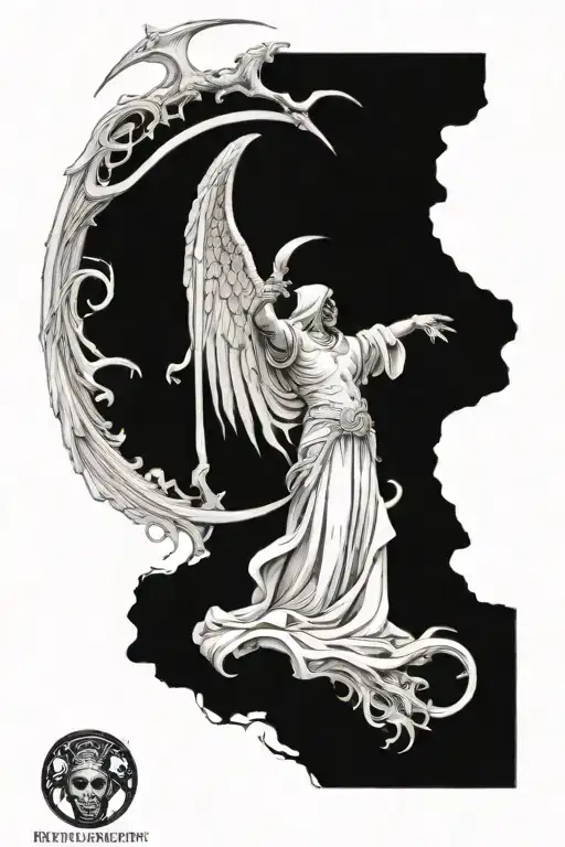A combination of a reaper and arch angel symbolizing the balance between life and death tattoo design idea