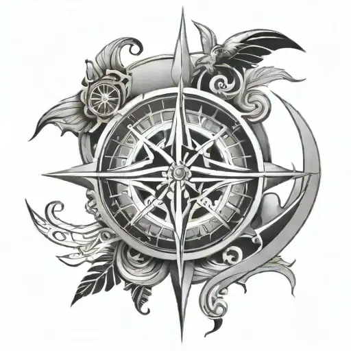 Design a tattoo that incorporates religious symbols in punjabi and abstract way, reflecting religious faith, compass  tattoo design idea