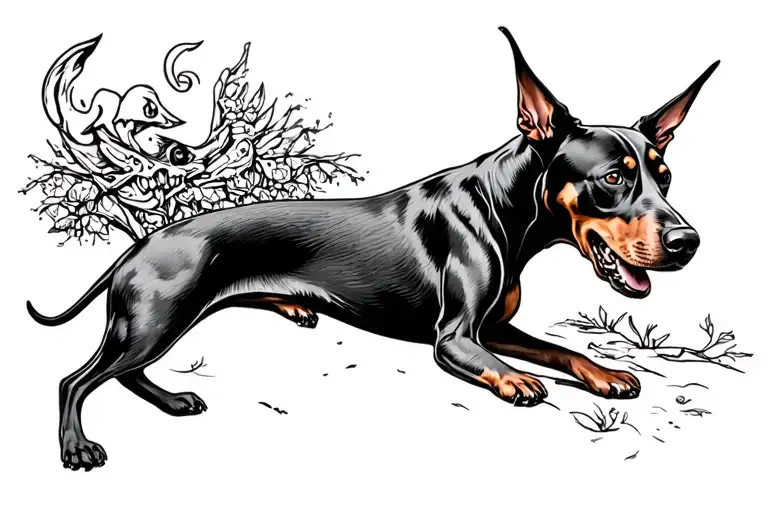 Doberman dog, neptun, fever, ghost tattoo design idea