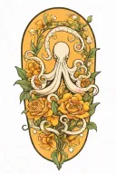 snowdrop, rose, marigold, octopus tentacles tattoo design idea