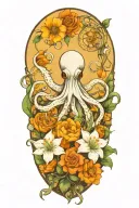 snowdrop, rose, marigold, octopus tentacles tattoo design idea