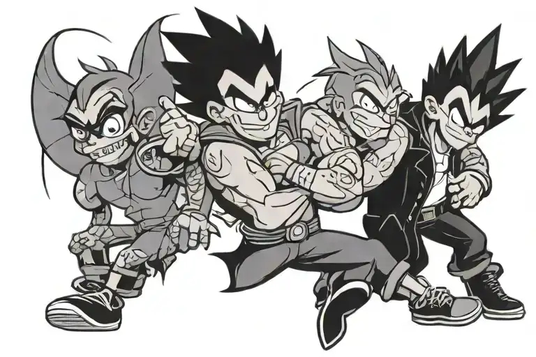 5years of sobriety, 90s warner brother cartoon character, battling mental health, minimalist, spicy and sweet tattoo design idea