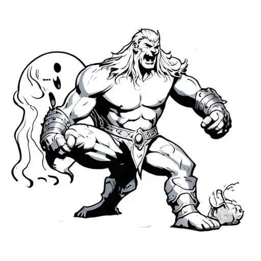 korg from Thor kicking  Casper the ghost tattoo design idea