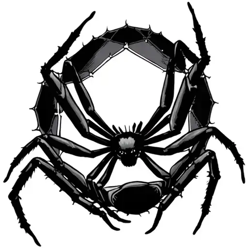 black widow spider hanging form web tattoo design idea