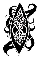 celtic style, teardrop shield, necronomicon, symbol of goddess Hecate tattoo design idea