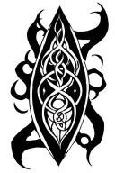 celtic style, teardrop shield, necronomicon, symbol of goddess Hecate tattoo design idea