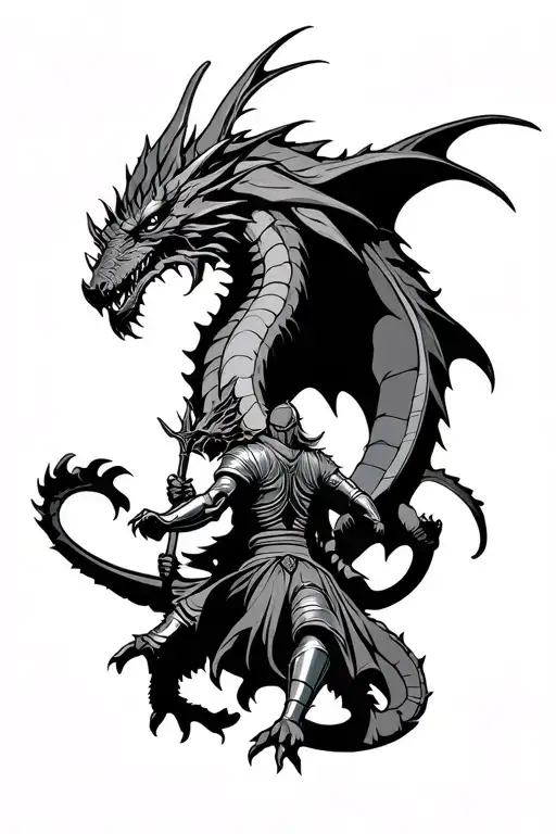 Knight fighting a dragon  tattoo design idea