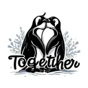 "Together" two penguins hugging with the words together symbolizing tattoo design idea
