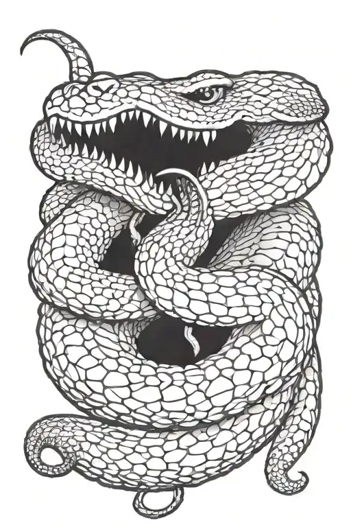 rattlesnake coiled with fangs tattoo design idea
