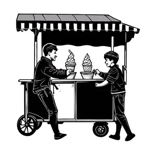 Father and son pushing an ice cream cart tattoo design idea