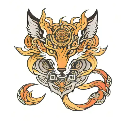 Kitsune with 9 tail tattoo with prince with thousands enemies drawing style  tattoo design idea
