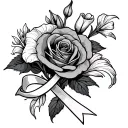Roses and calla lilies with cancer ribbon intertwined tattoo design idea