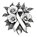 Roses and calla lilies with cancer ribbon intertwined tattoo design idea