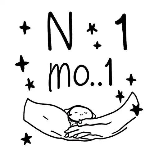 the word no.1 with a child holding there nanny's hand with stars around them  tattoo design idea